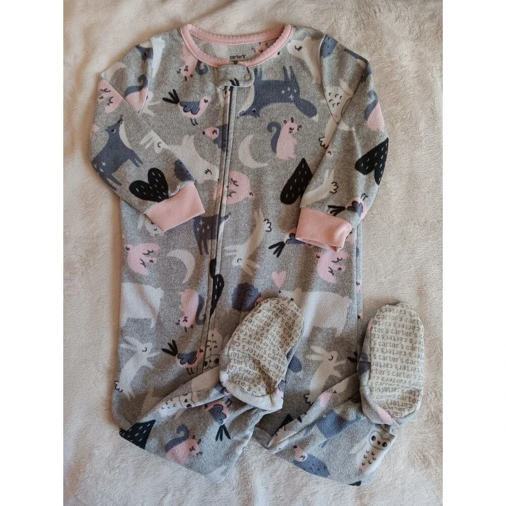 pajama 18 months Carters Fleece baby girl Gray sleeper with Wild Life sleepwear